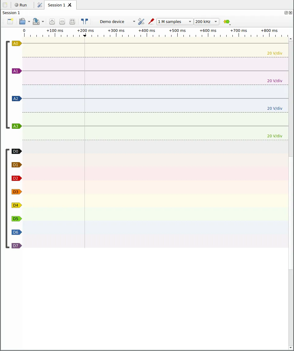 empty graphs and a menu bar with timing controls
