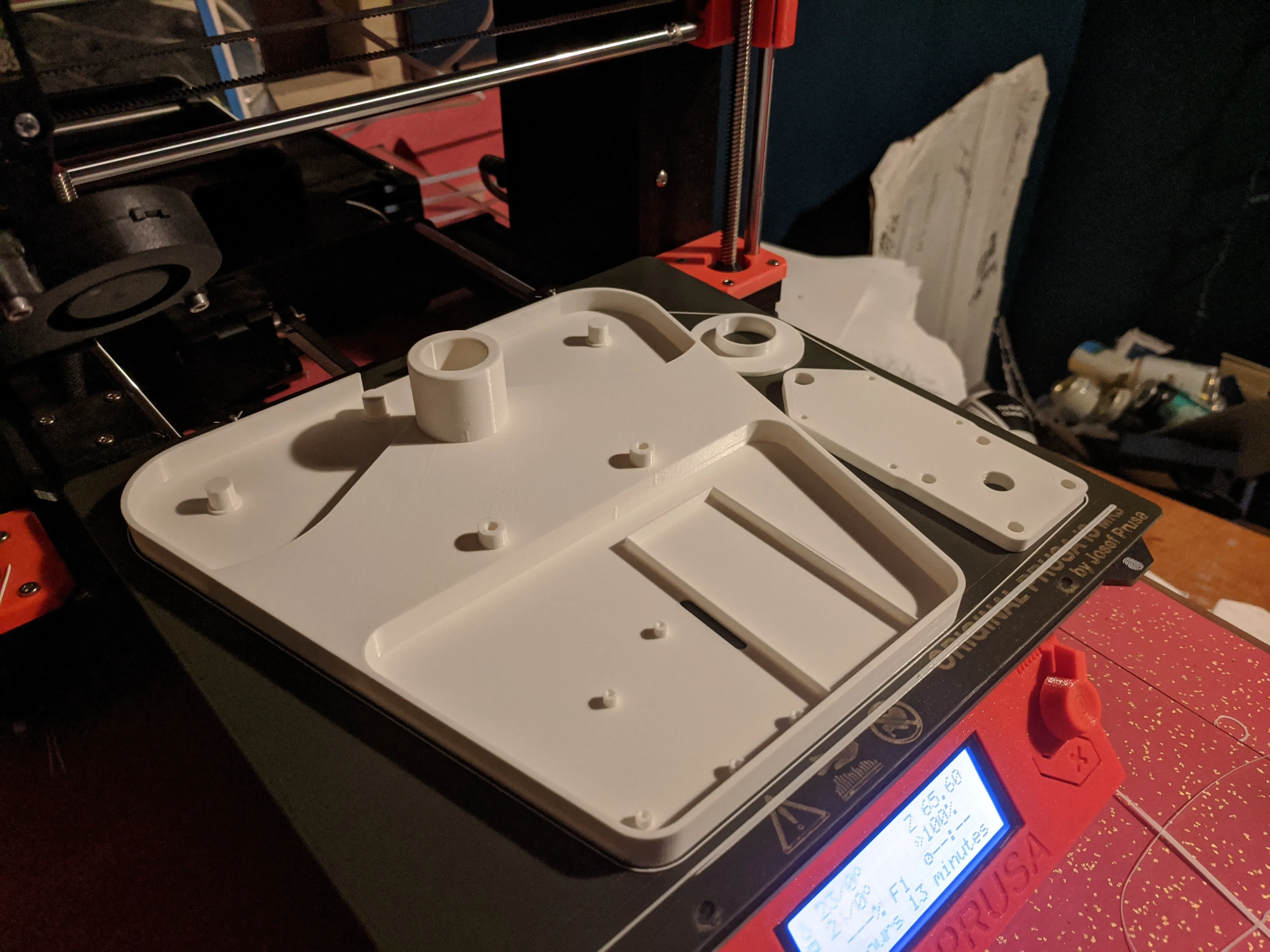 First draft print 3d printed parts sitting ont the printer