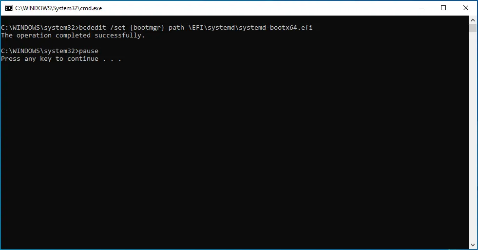 cmd showing the above command