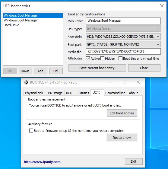 Corrected bootice information bootice showing UEFI info