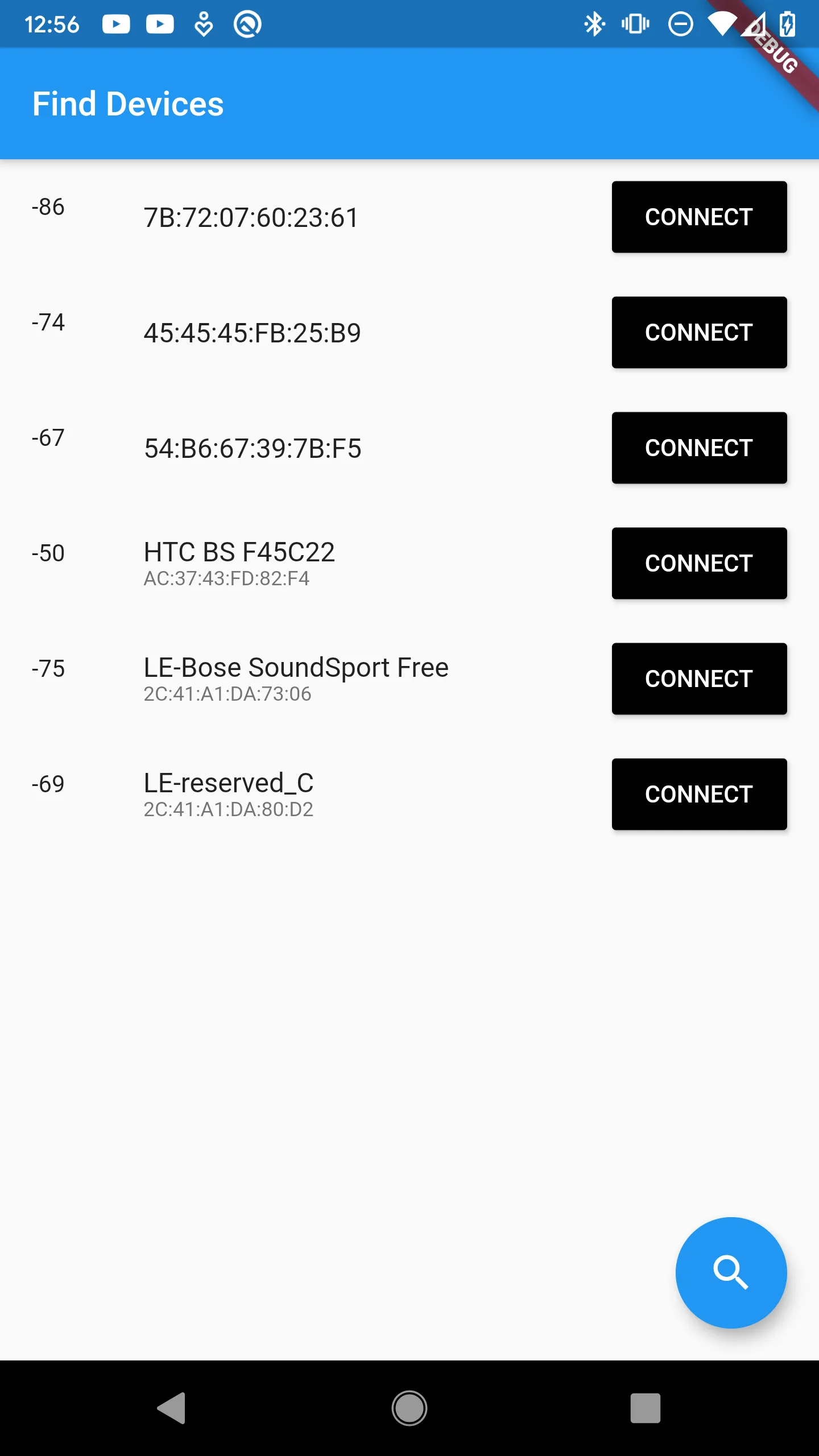 Woah. There it is, real hardware interaction hexadecimal bluetooth device ids on an android screen