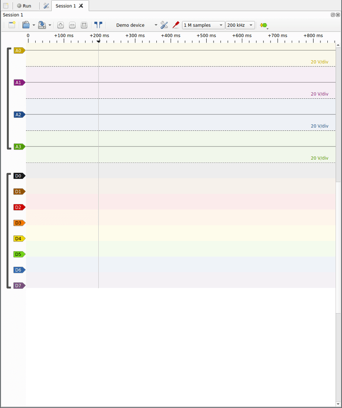 empty graphs and a menu bar with timing controls