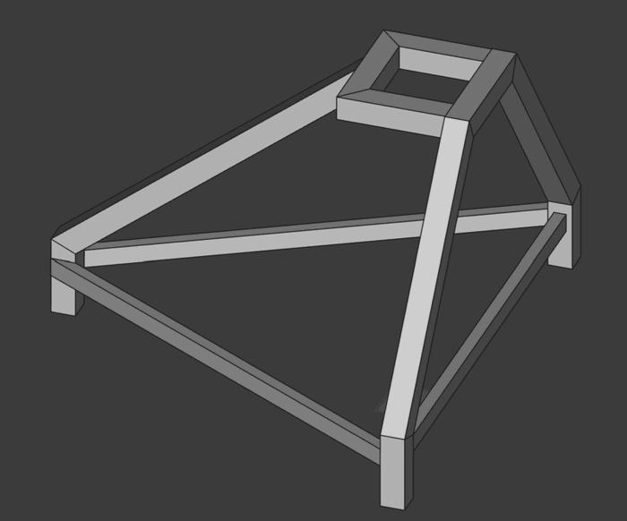 a pyramid shaped frame made of box tube